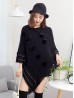 Soft Knitted Solid Poncho W/ Pom Pom & Fringes